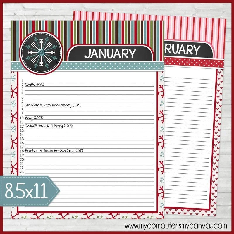 Perpetual Calendar Birthday Tracker Annual Collection PRINTABLE Bloom To Balm My Computer Is My Canvas