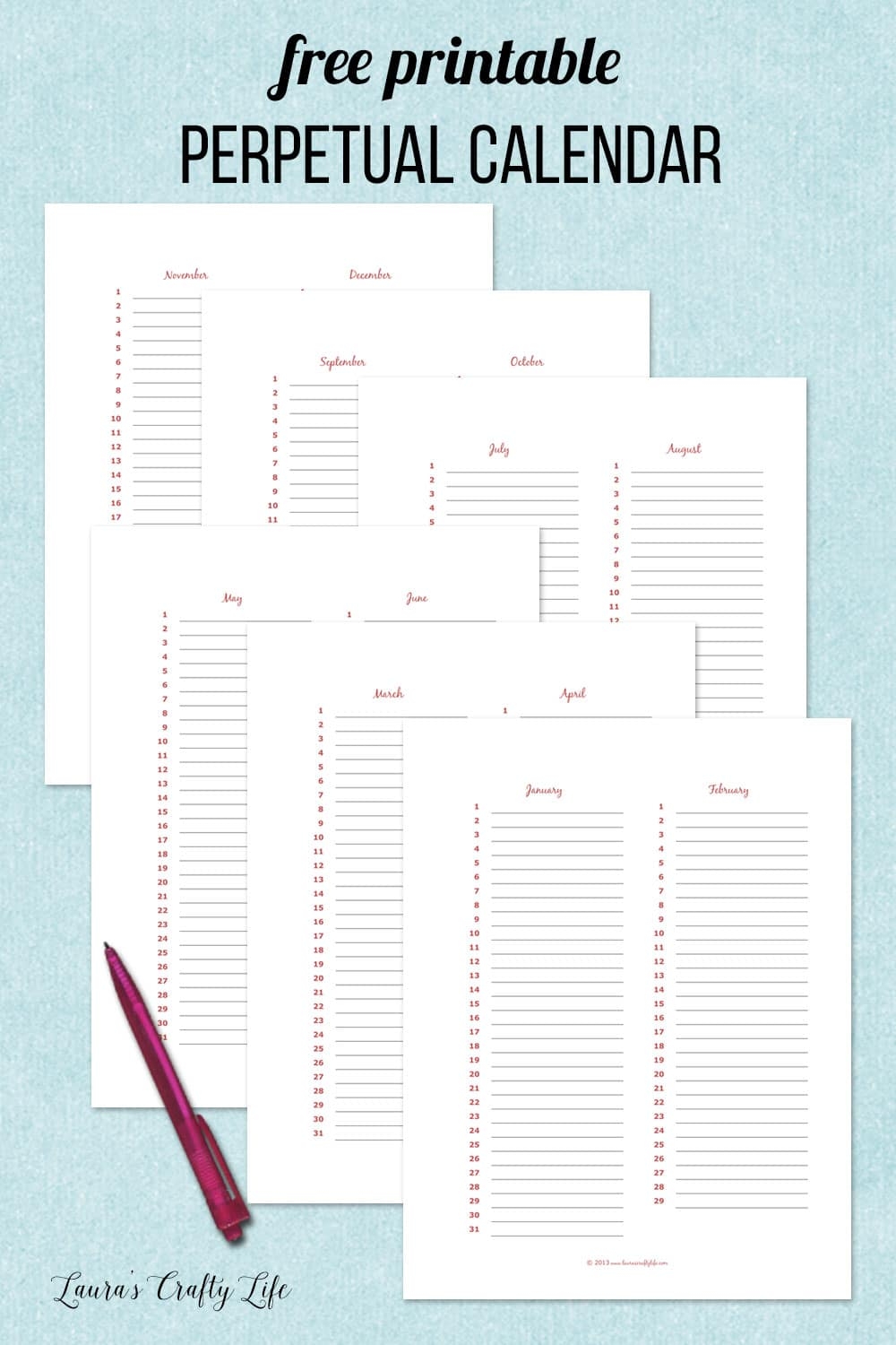 Perpetual Calendar Printable