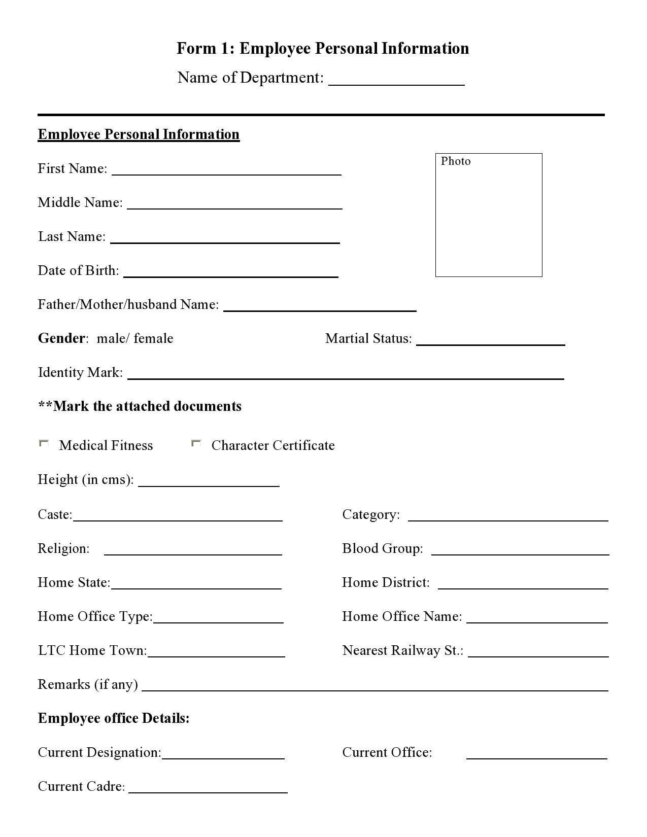 Personal Data Form Printable