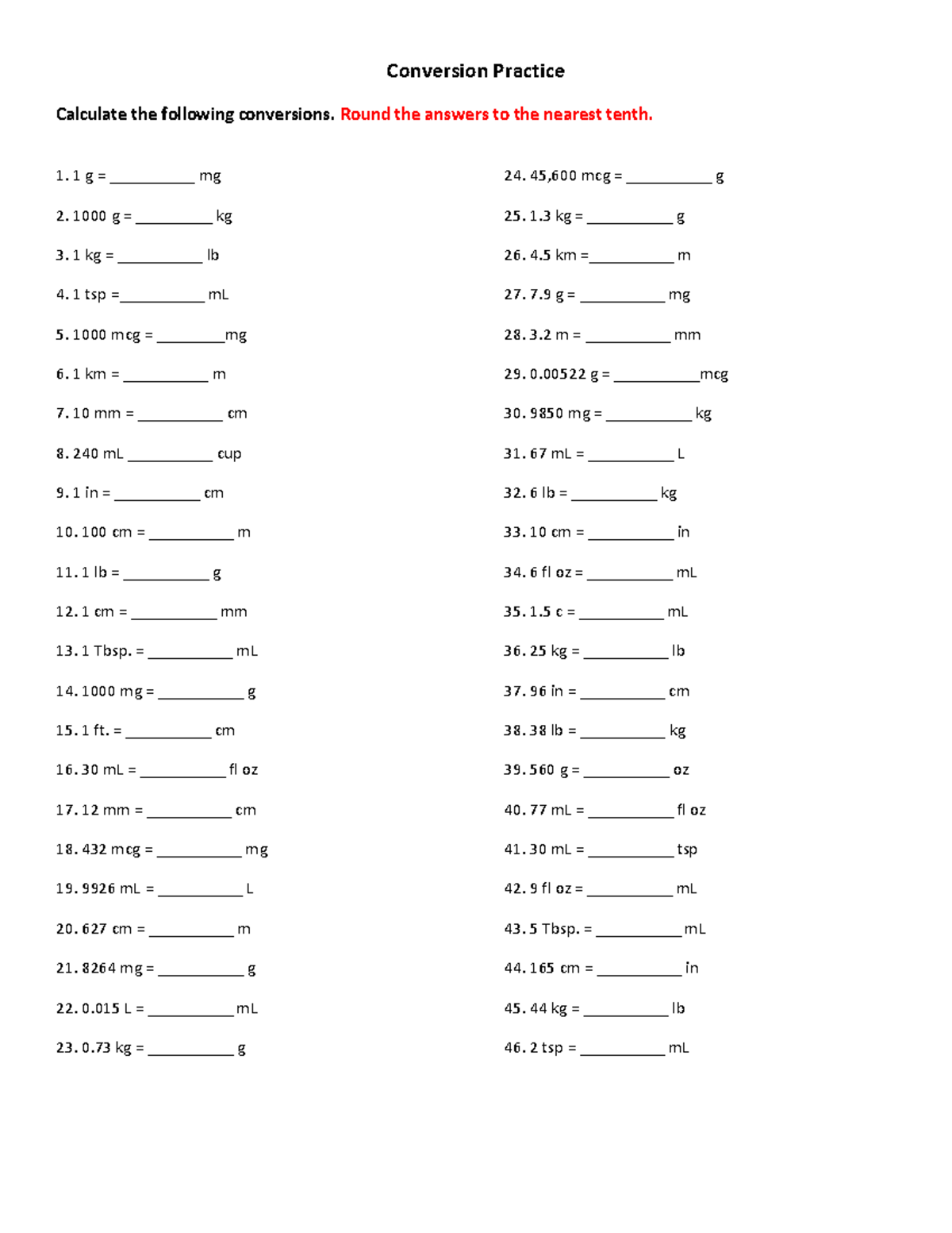 Printable Nursing Dosage Calculations Worksheets