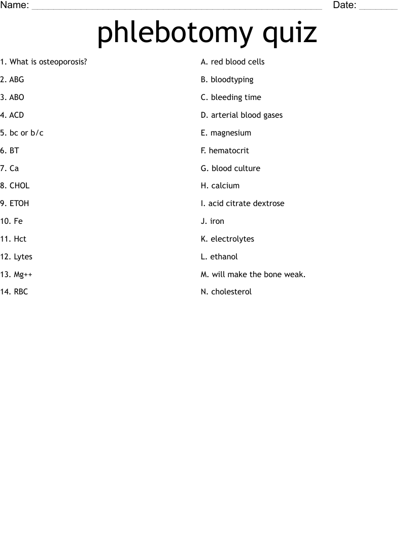 Phlebotomy Quiz Worksheet WordMint Phlebotomy Quiz Worksheet WordMint