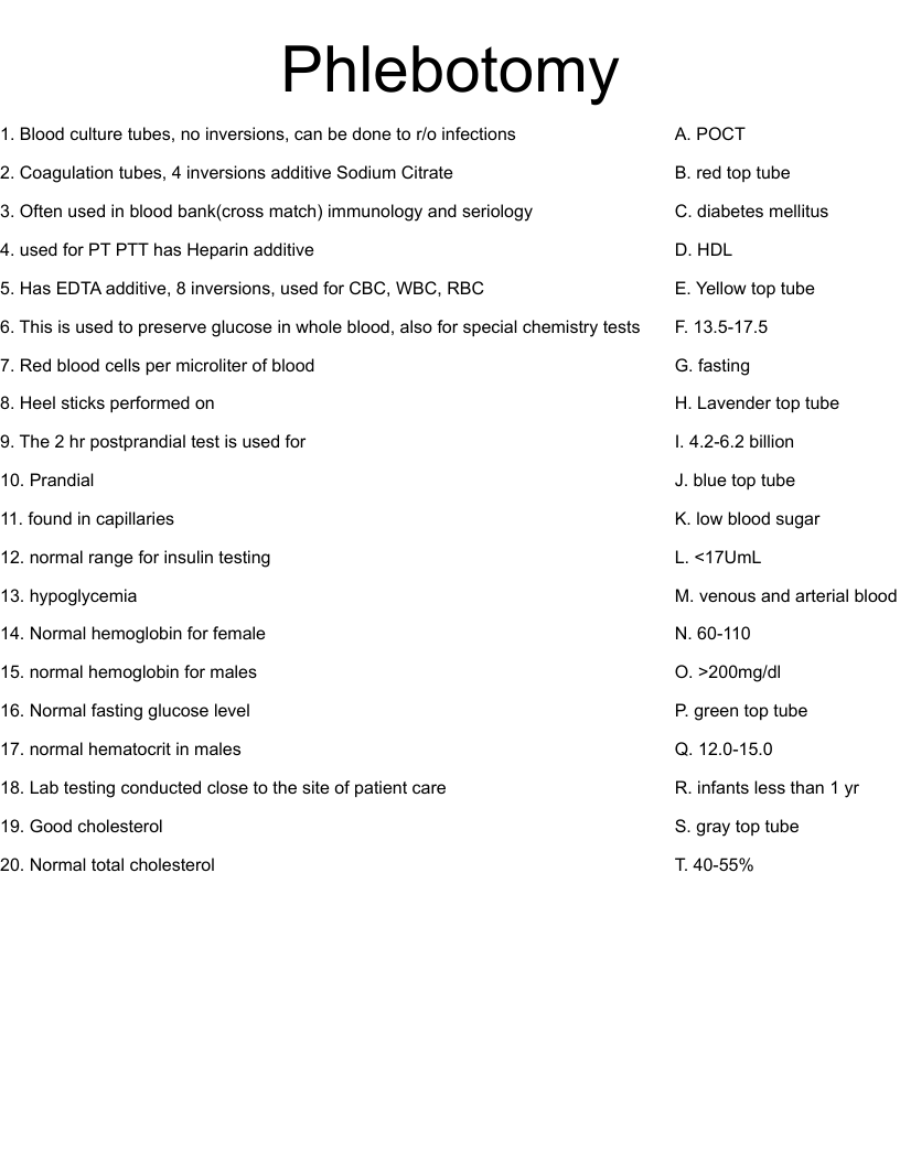 Pdf Printable Phlebotomy Worksheets Free