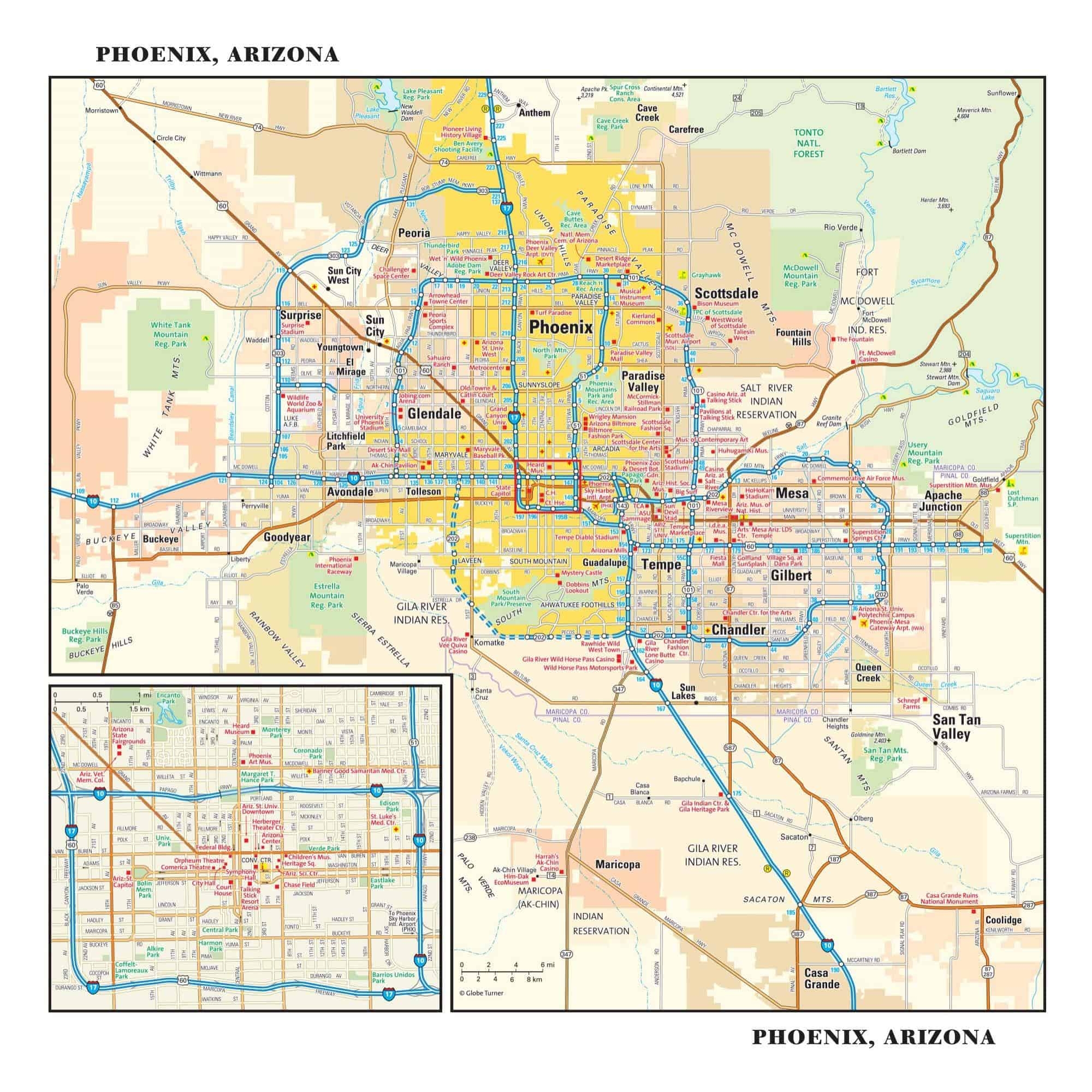 Phoenix Arizona Wall Map By Globe Turner The Map Shop