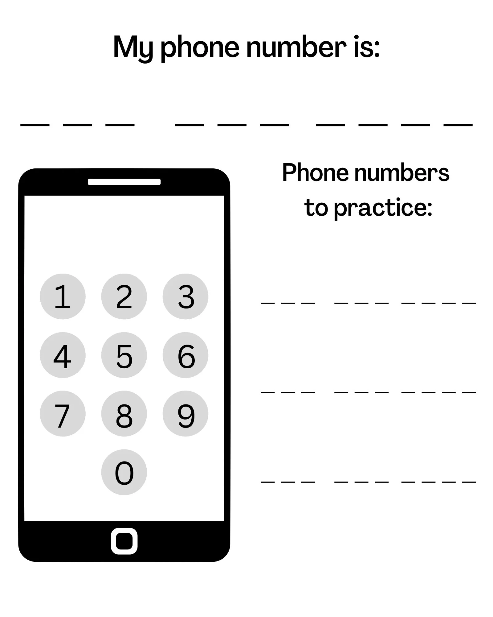 Printable Phone Number Worksheet