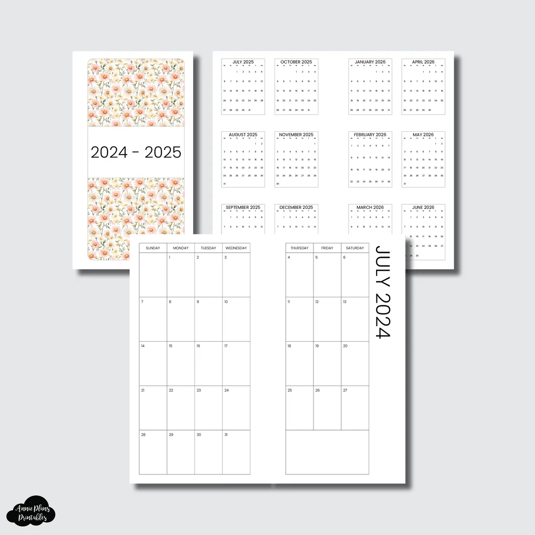 Pocket TN Size 2024 2025 SIMPLE FONT Academic Monthly Calendar SU AnniePlansPrintables LLC