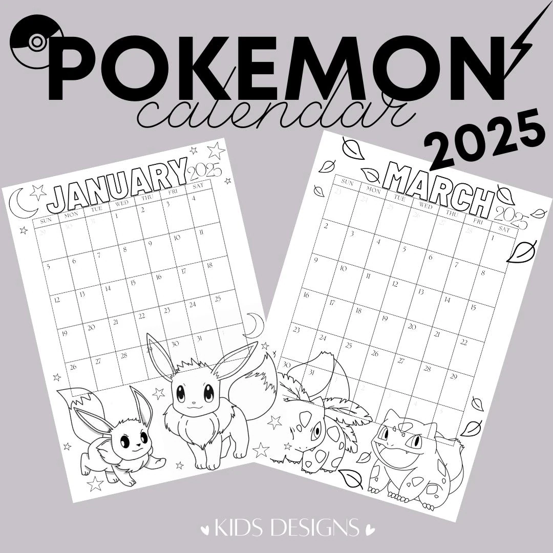 Pokemon Calendar 2025 Coloring Pages Calendar Kids Calendar Printable Pikachu Home school Calendars Kids Monthly Calendar A3 And A4 Etsy Ireland