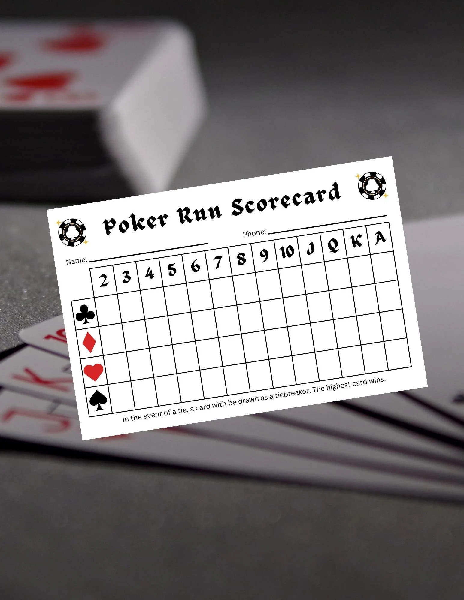 Poker Run Printable Scorecard Poker Run Score Card Poker Run Score Sheet Instant Download Printable Poker Run Cards Etsy