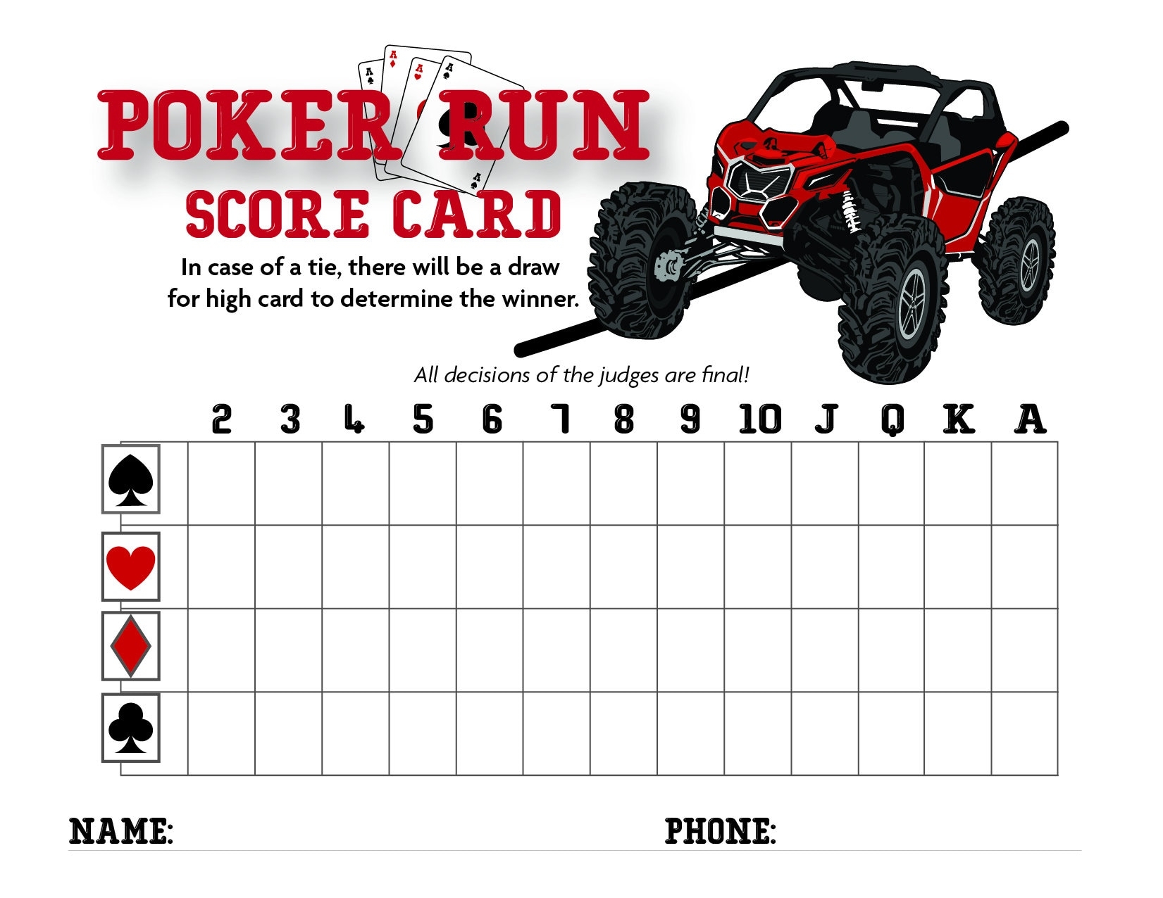 Poker Run Sheets Printable