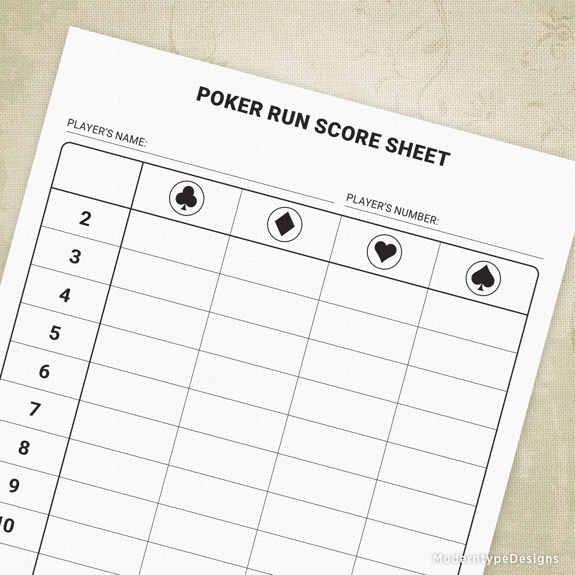 Poker Run Sheets Printable