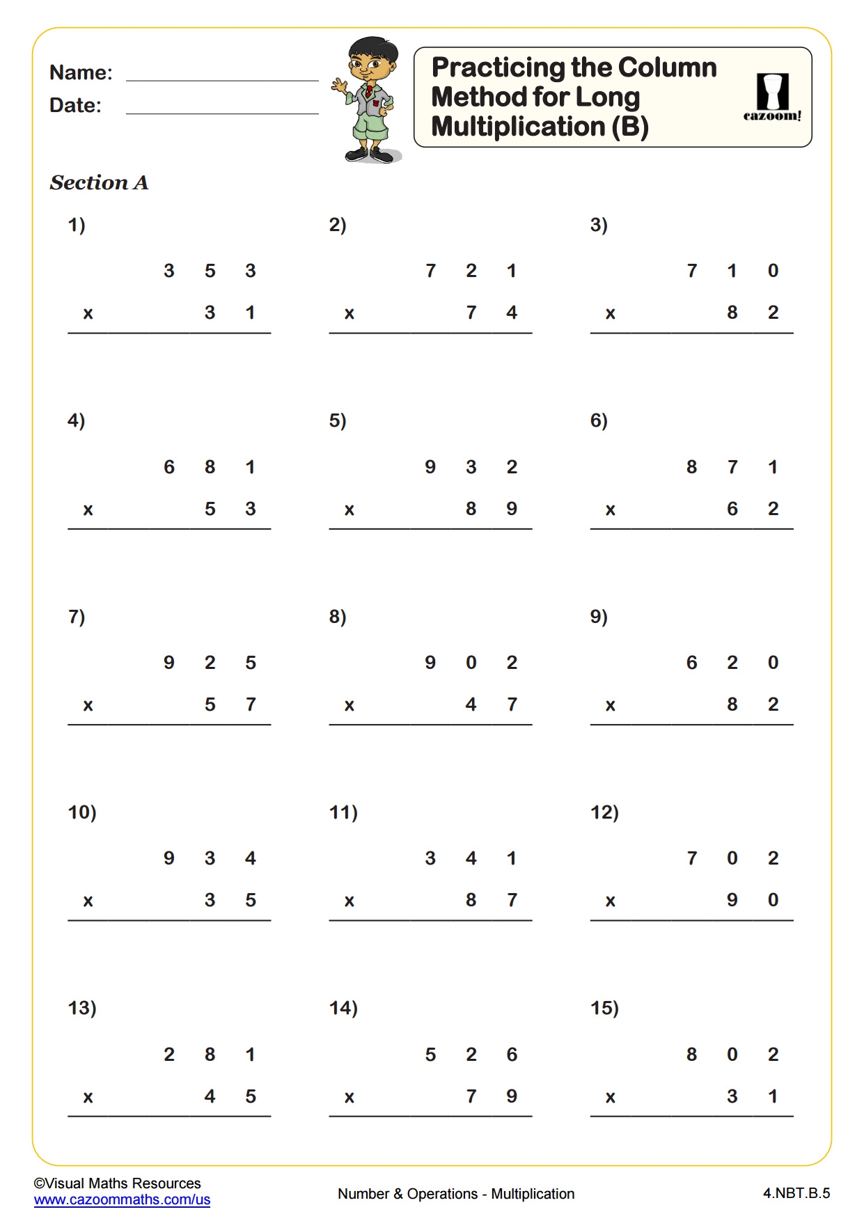 Printable Long Multiplication Worksheets