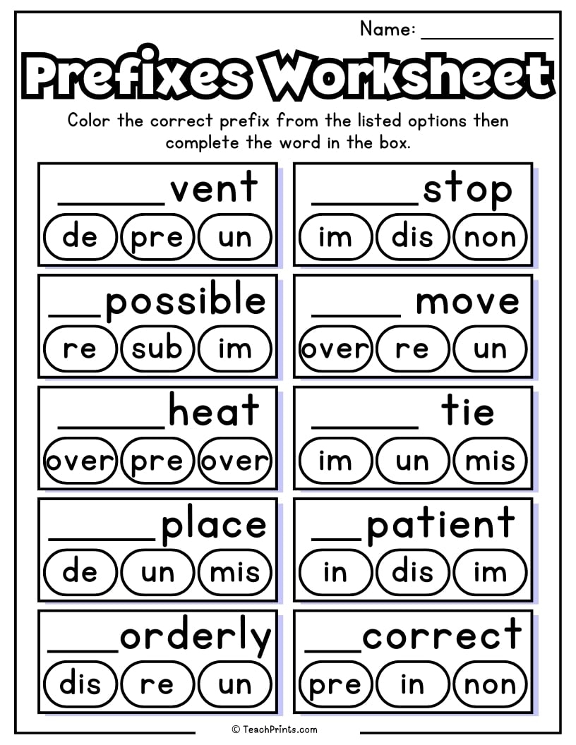 Printable Prefix Worksheets