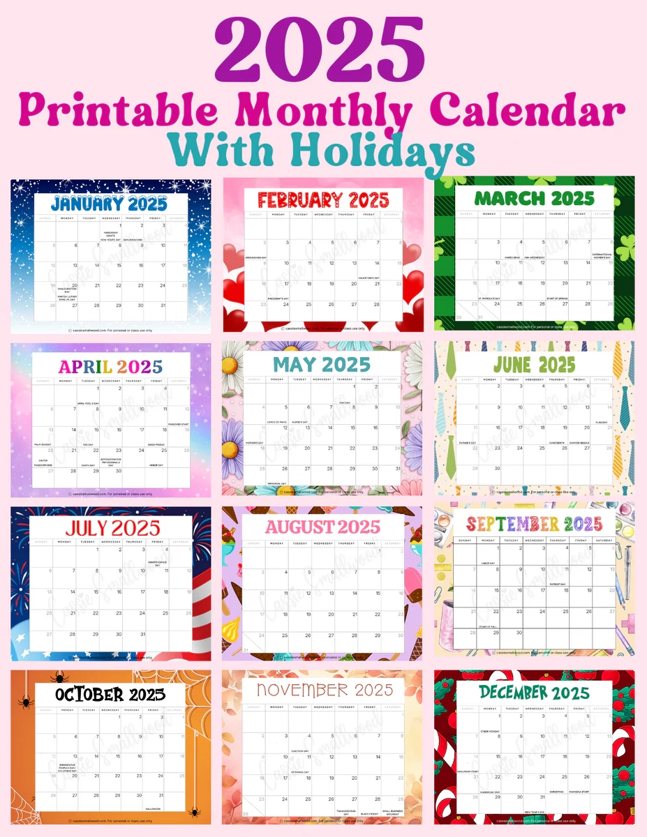 Printable 2025 Monthly Calendar With Holidays Cassie Smallwood Printable 2025 Monthly Calendar With Holidays Cassie Smallwood