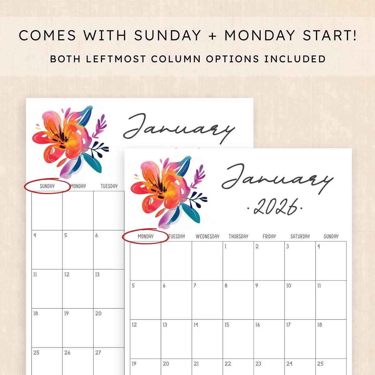 Printable 2026 Calendar Tropical Treasure