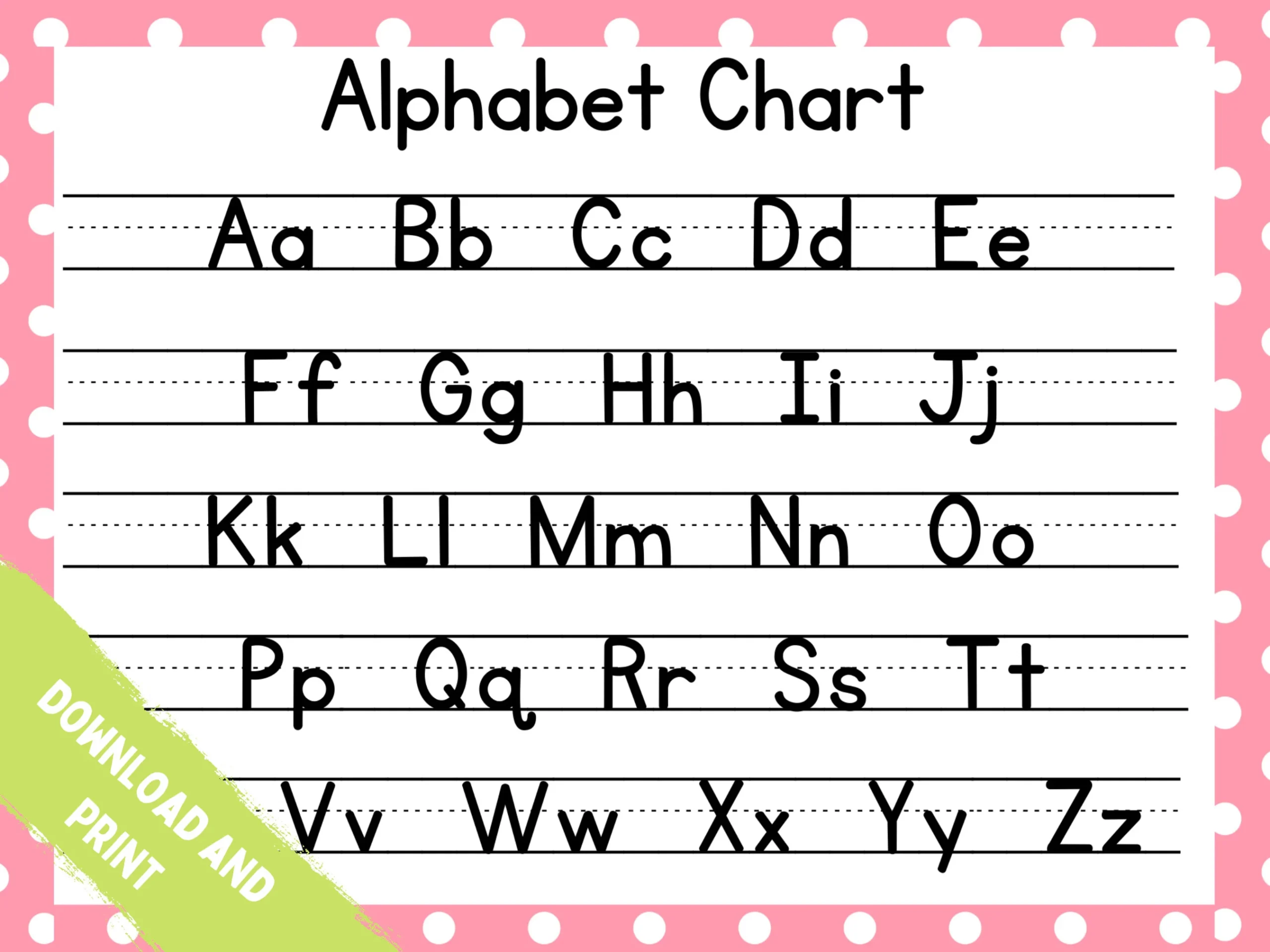 Printable ABC Chart Pink Polka Dot Alphabet Chart Handwriting 