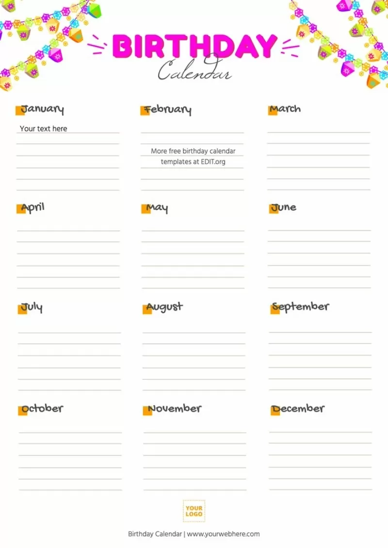 Birthday And Anniversary Calendar Printable