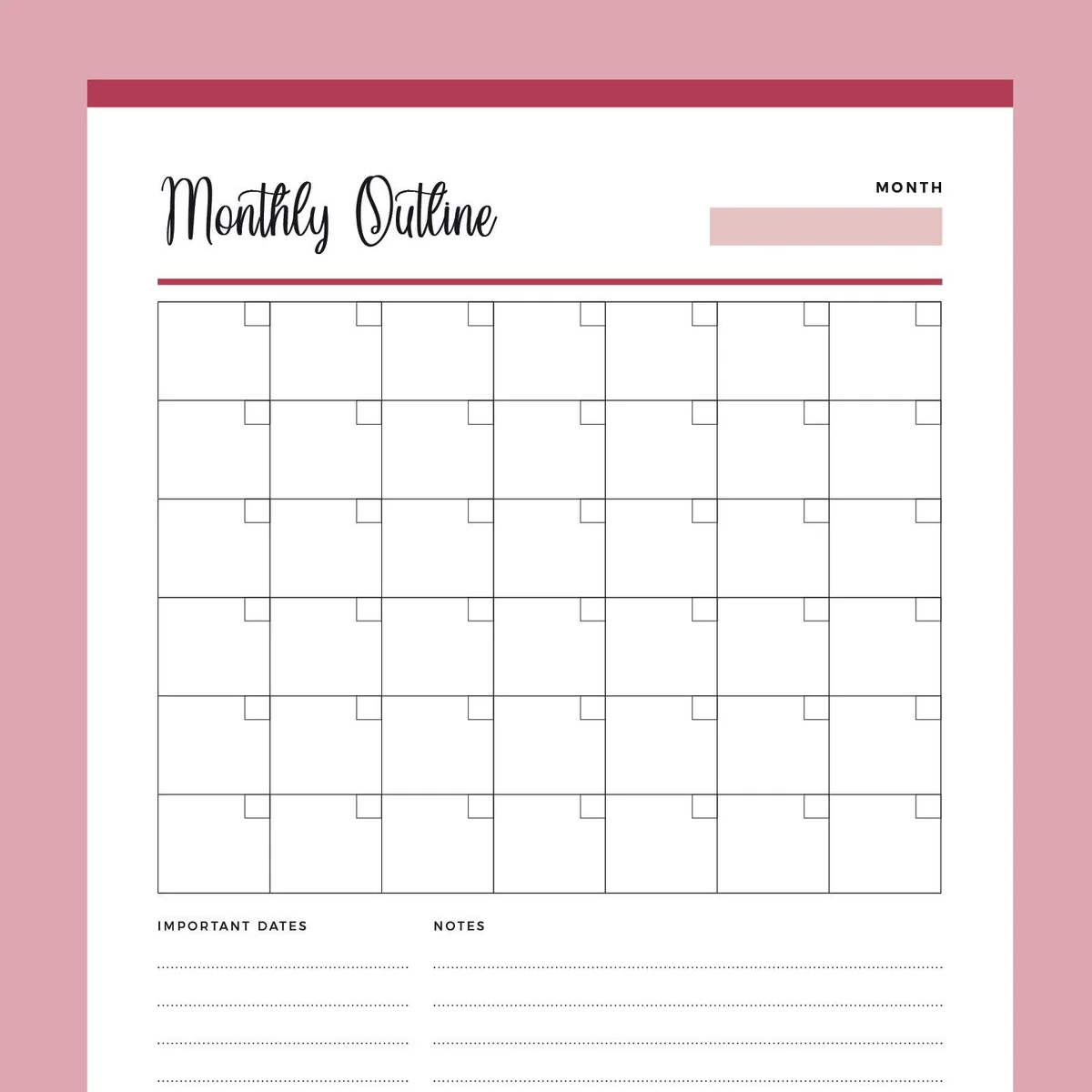 Printable Blank Monthly Outline Plan Print Land