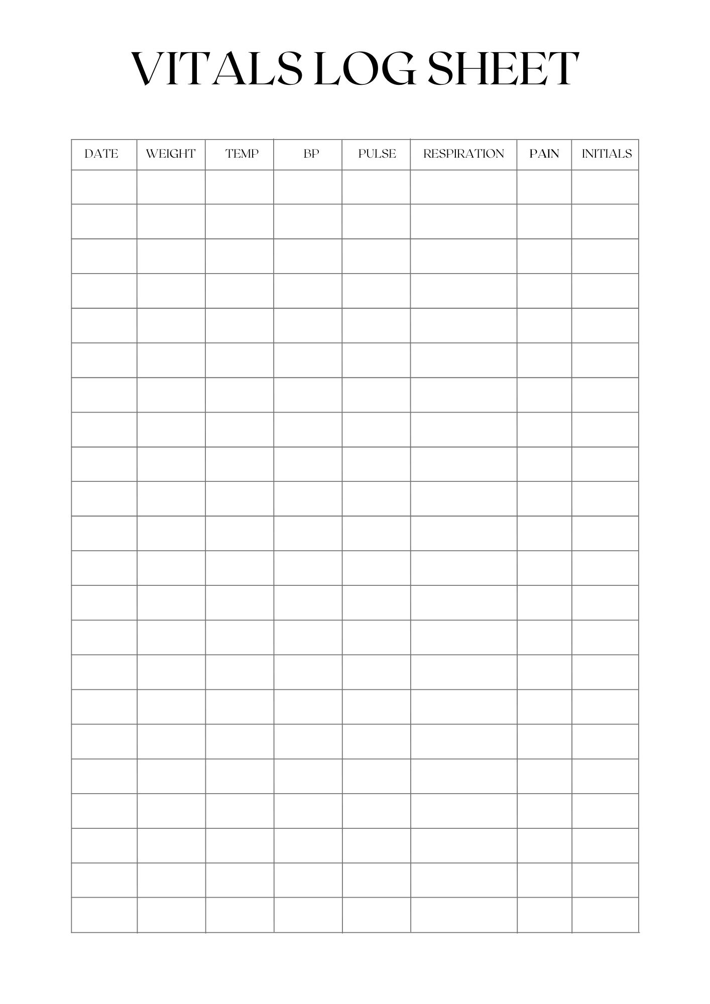 Printable Blank Vitals Log Sheet Templates With PDF Printables Hub