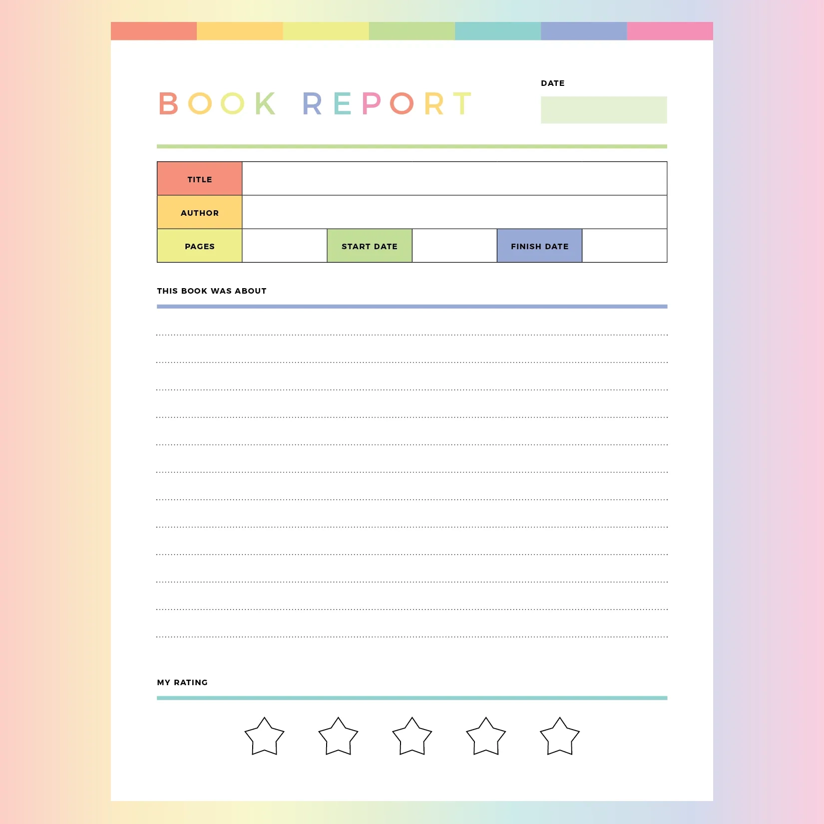Printable Book Review Template For Kids Instant Download PDF 