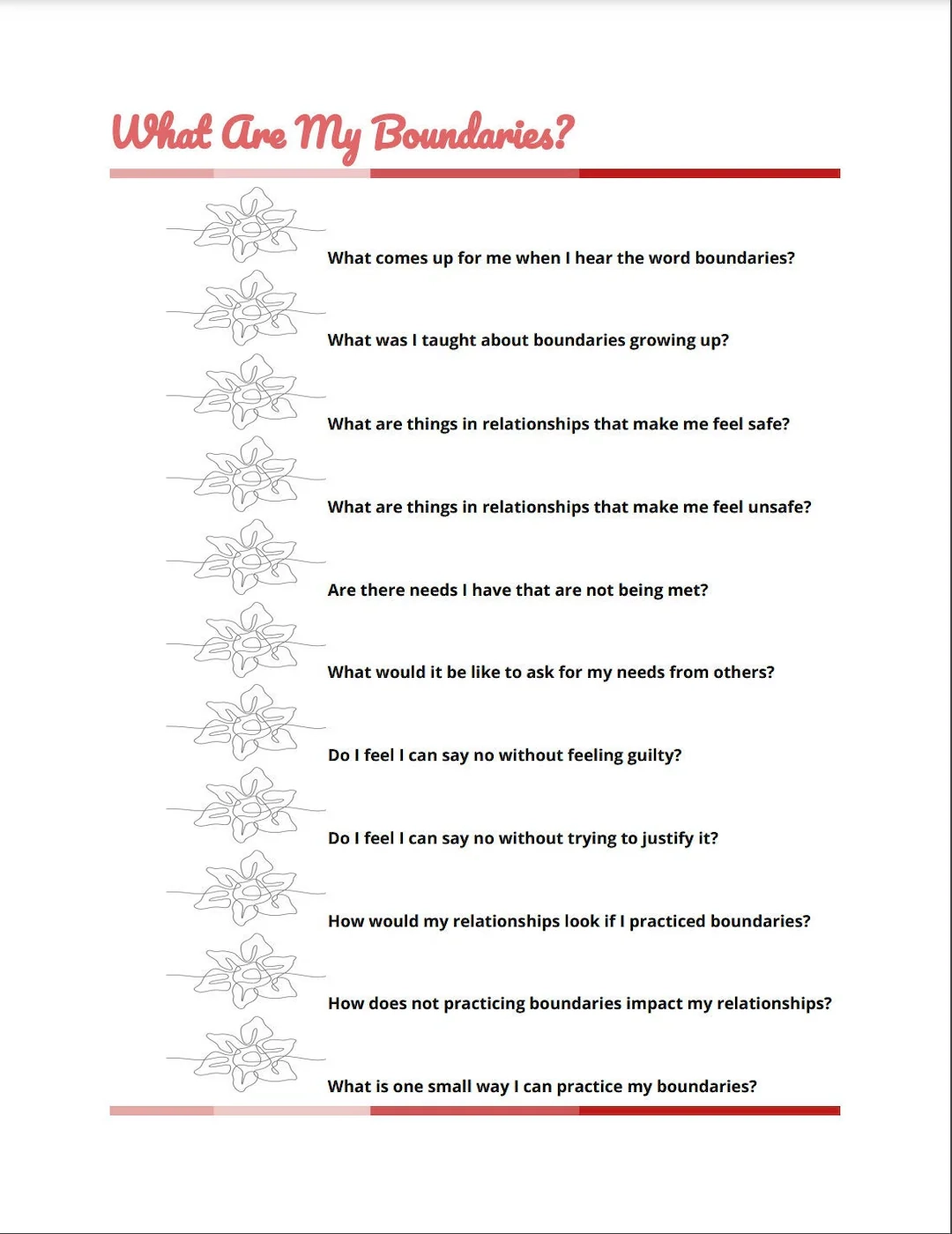 Printable Personal Boundaries Worksheet