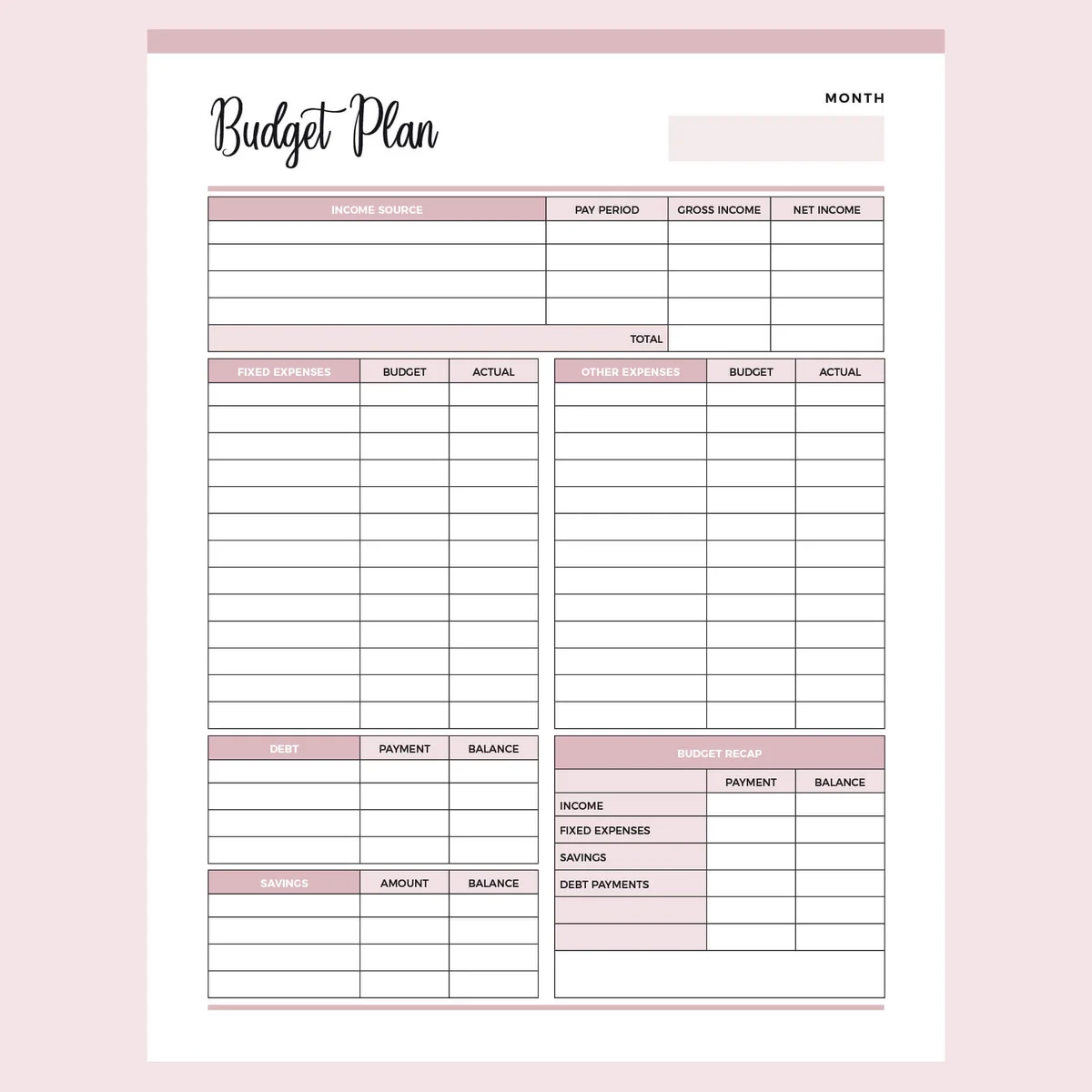Budget Worksheet Printable