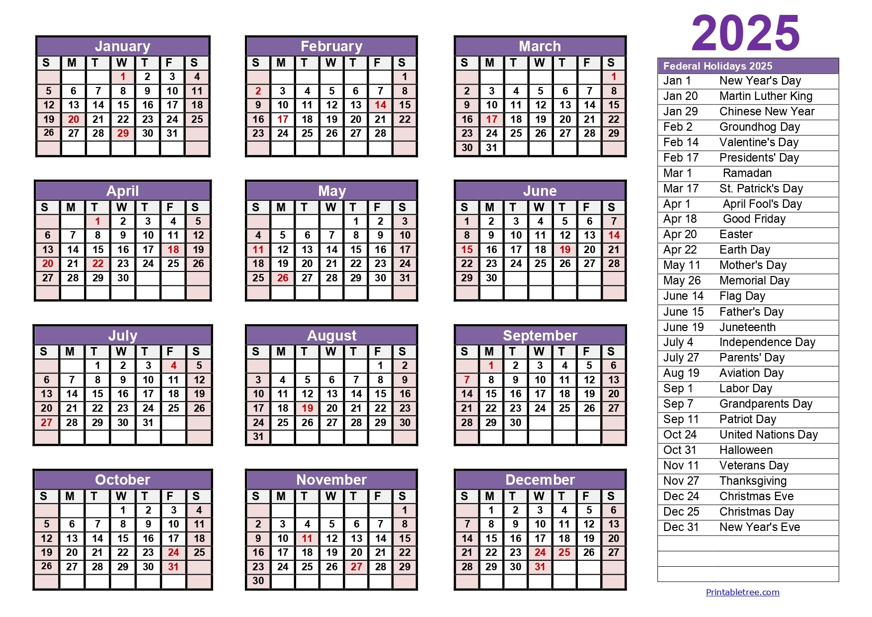 Free Printable Calendar With Holidays Free Printable Calendar With Holidays