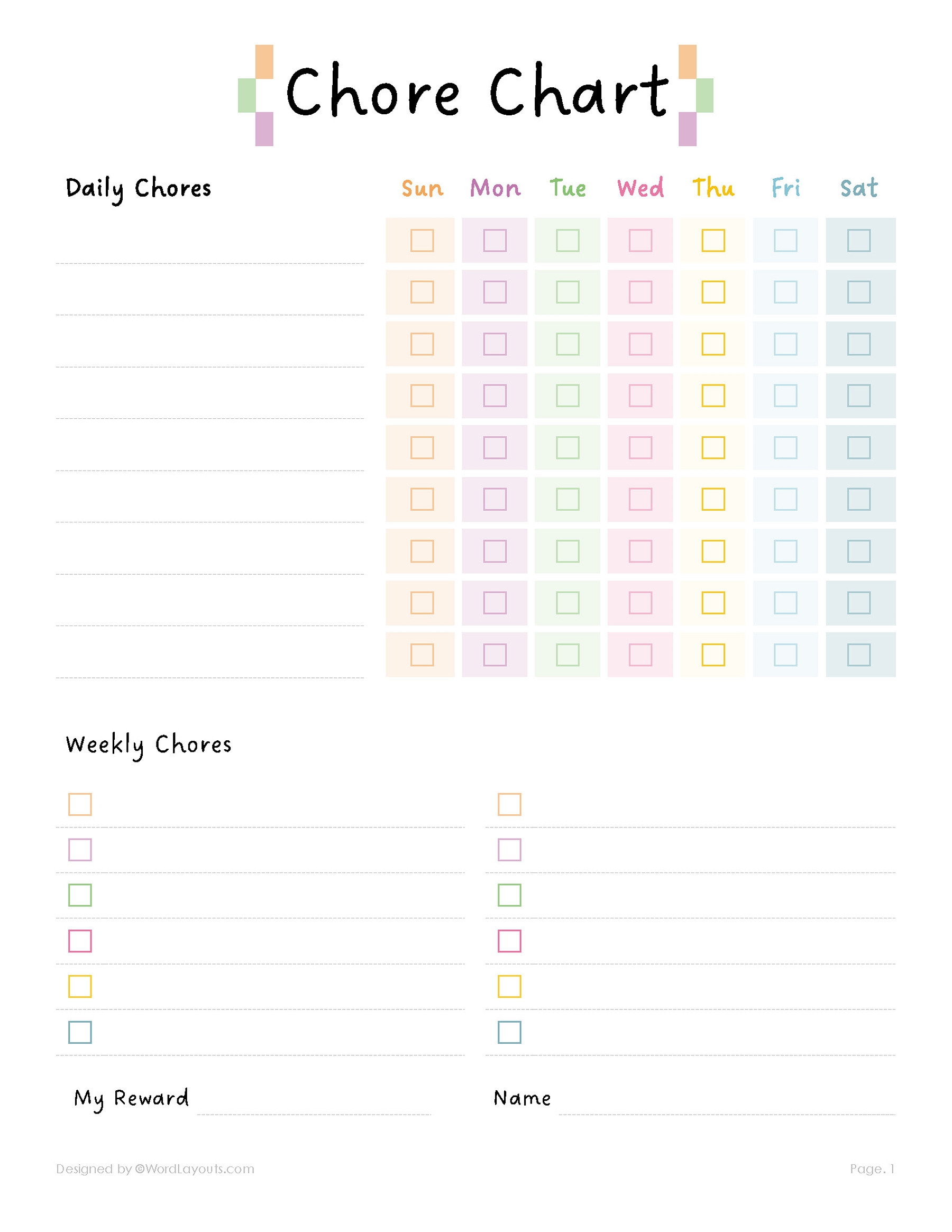 Chore Chart Teenages Free Printable