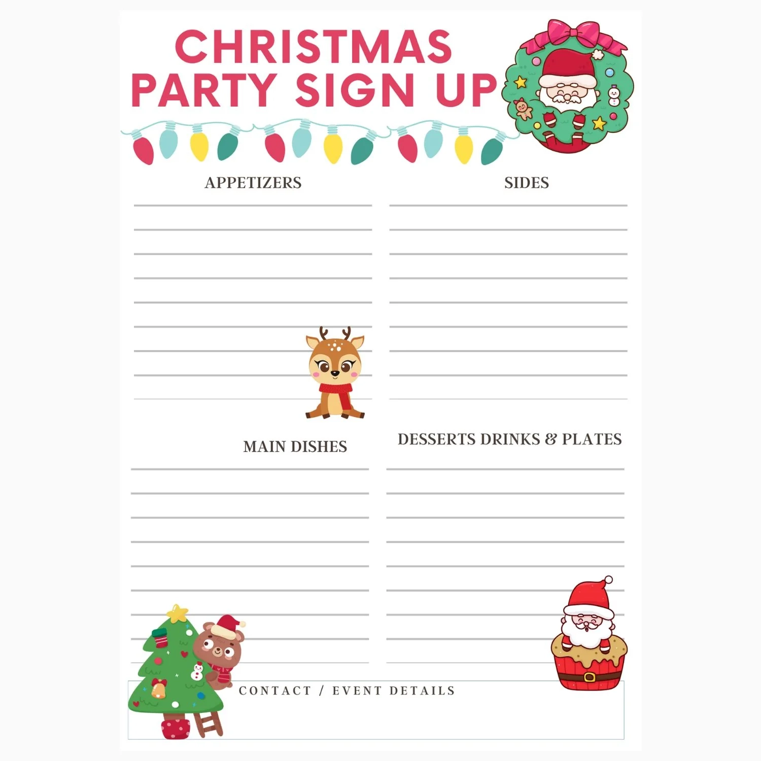 Printable Christmas Potluck Sign Up Sheet PDF Kim And Kalee
