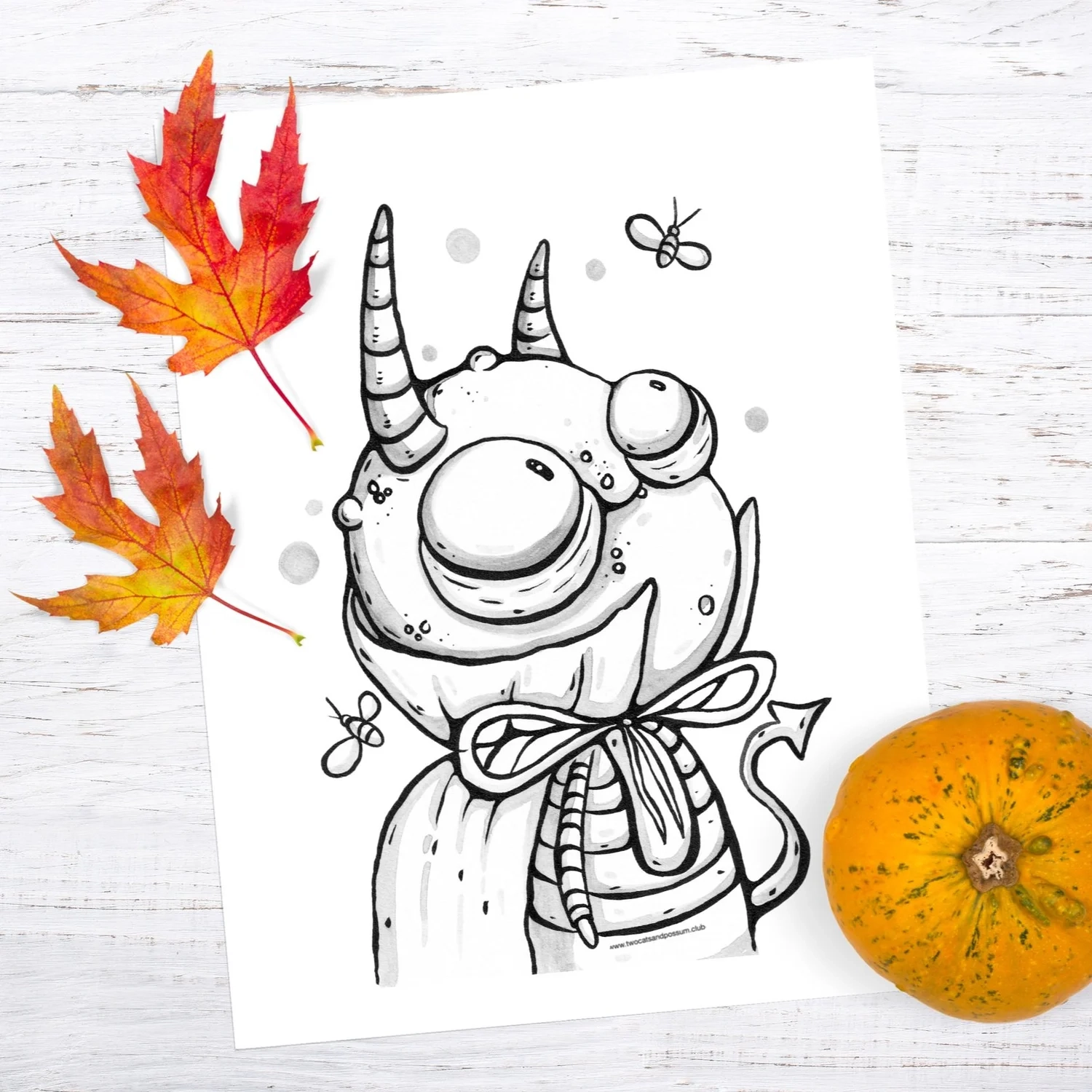 Printable Cute Imp With Bees Halloween Coloring Page