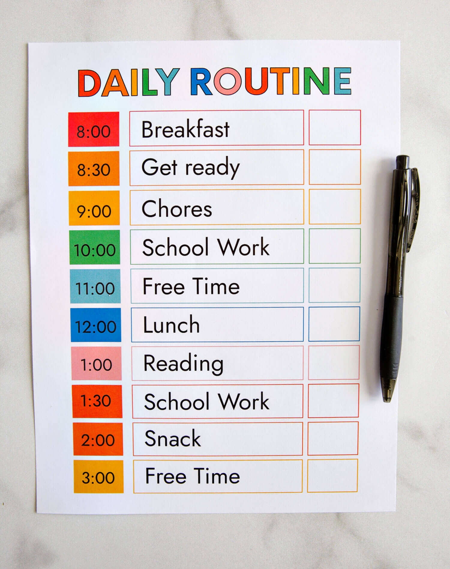 Printable Daily Routine Chart