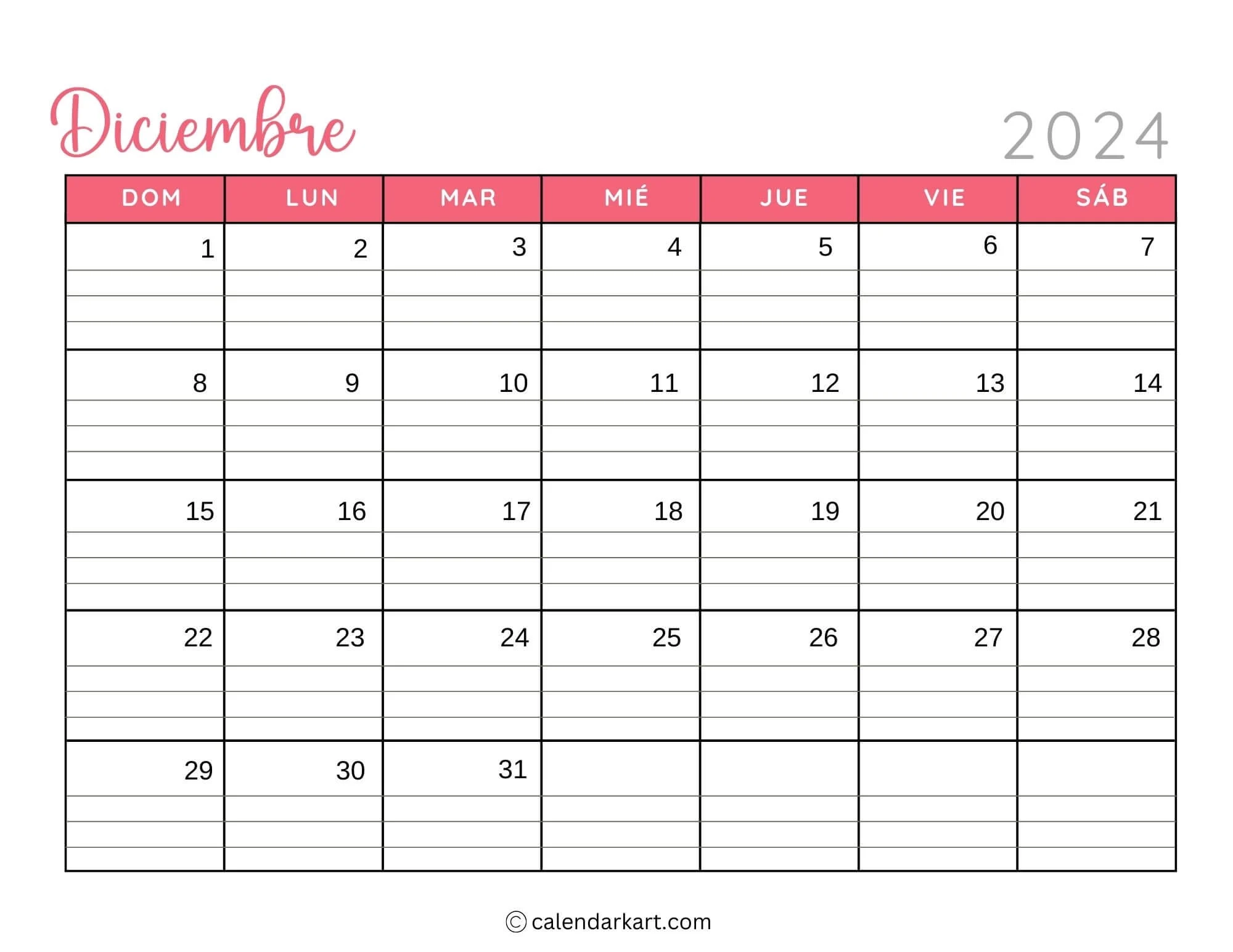 Printable December Calendar