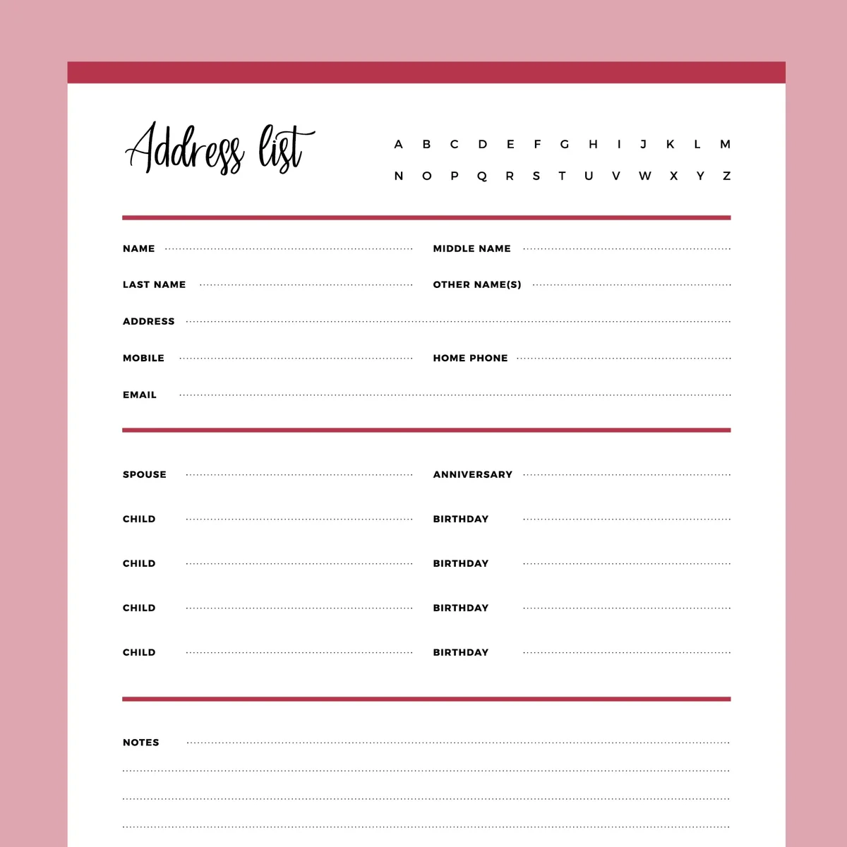 Printable Address Sheets