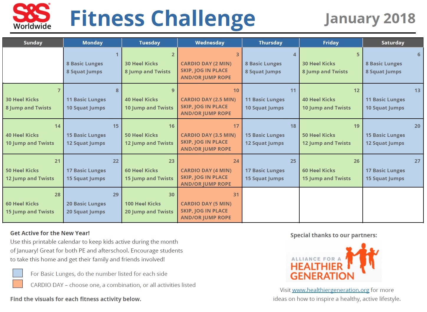 Printable Fitness Challenge Calendar For Kids Keeping Students Active S S Blog