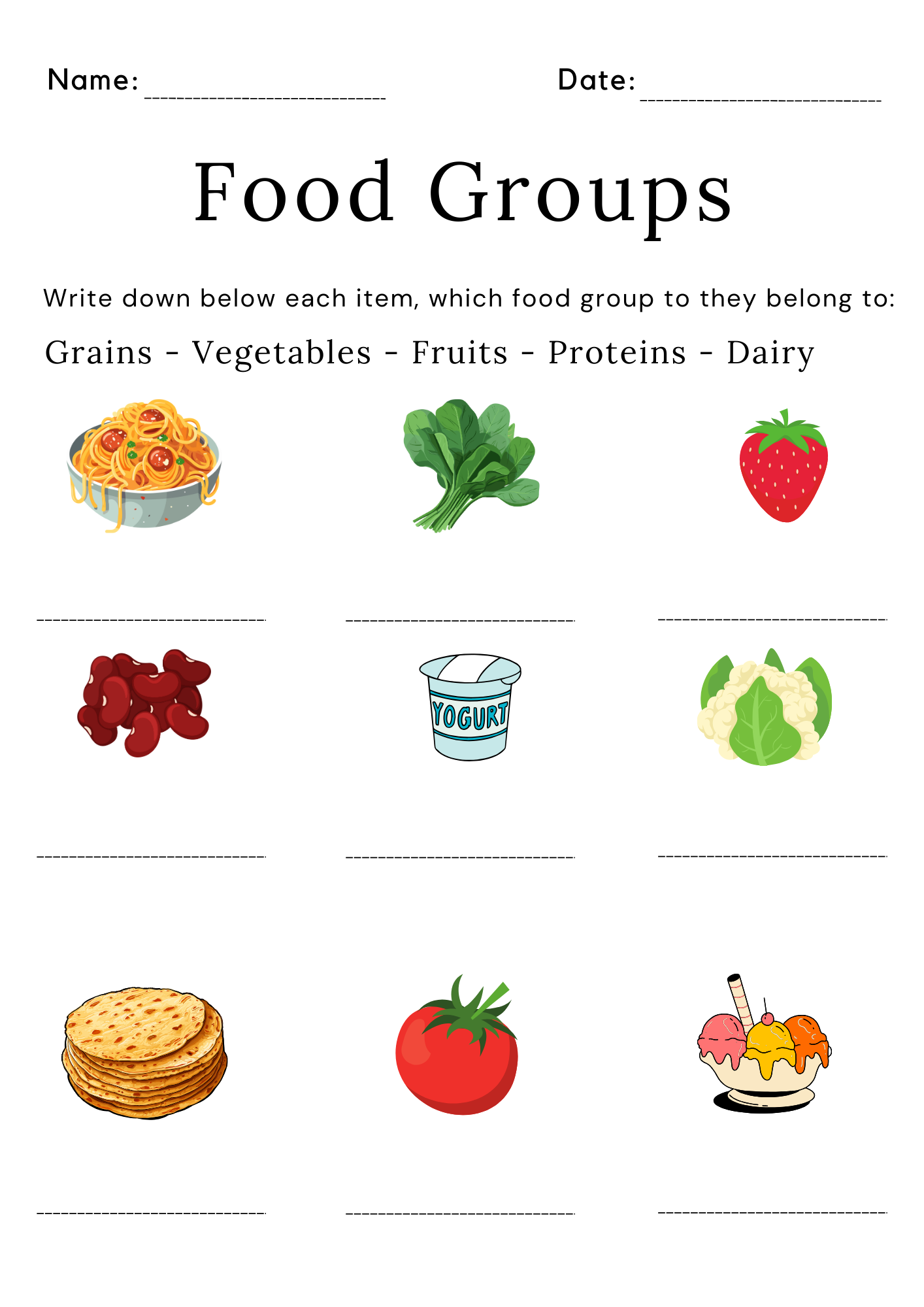 Printable Food Groups Matching Food Worksheet For Kindergarten Made By Teachers