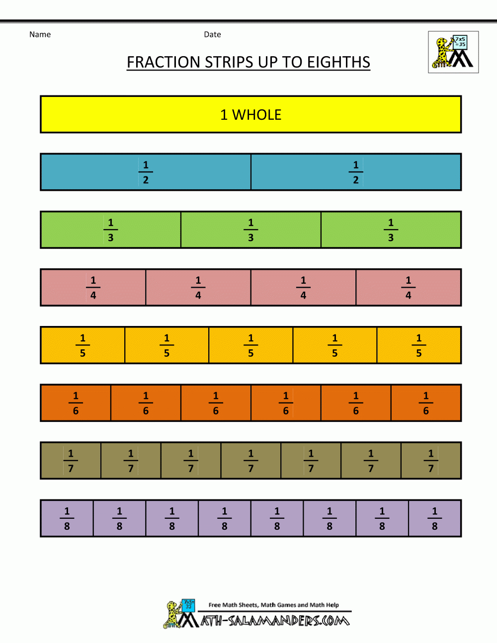 Free Printable Equivalent Fractions Chart