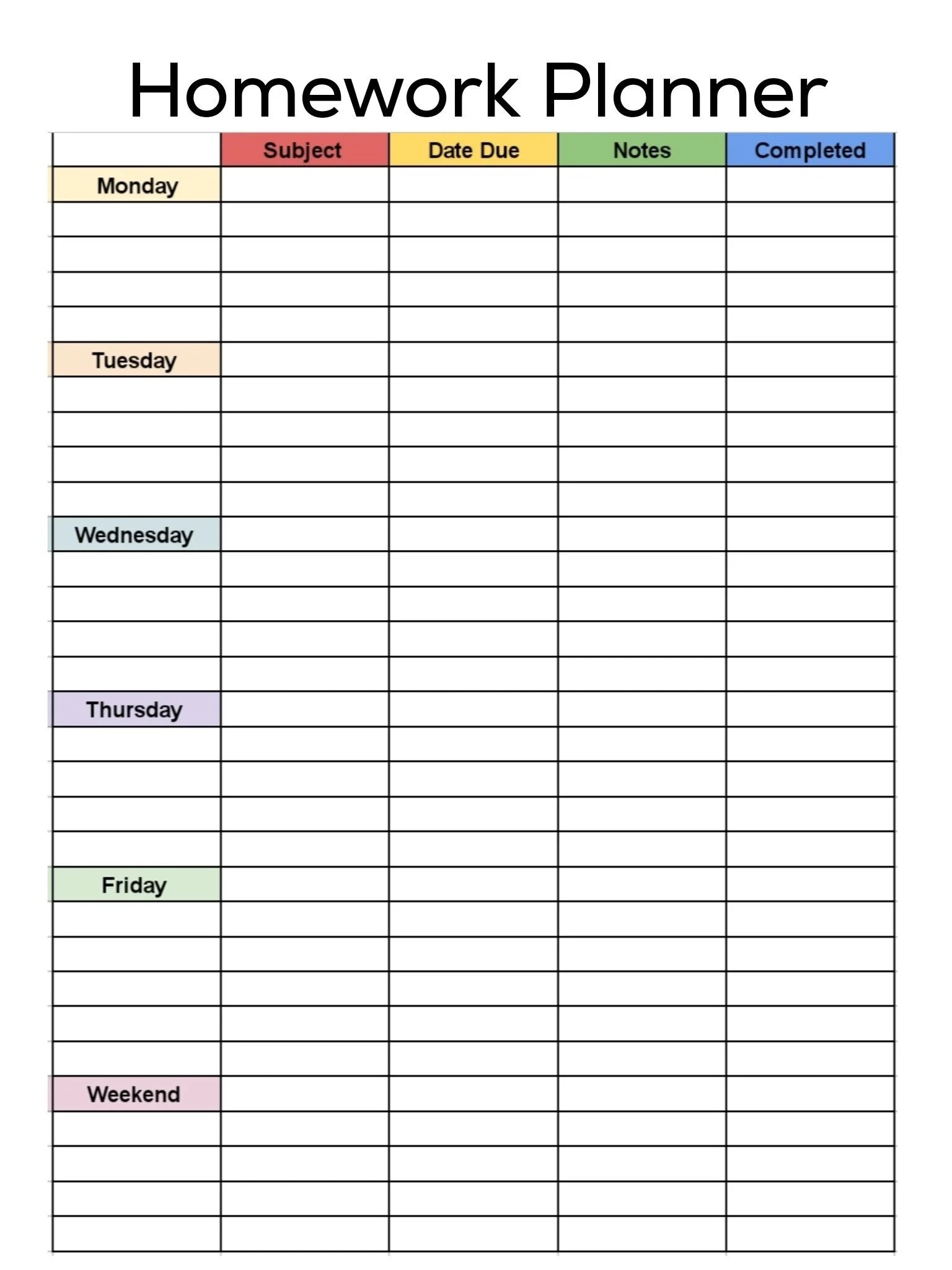 Printable Homework Planner Instant Digital Download Etsy