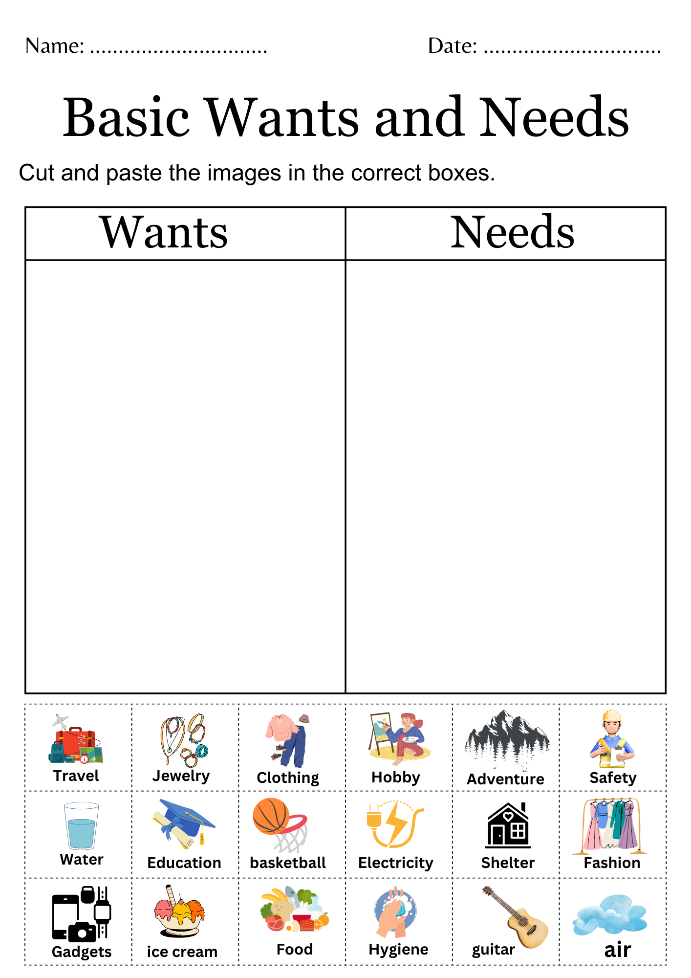 Printable Identifying Needs And Wants Worksheet Basic Needs Vs Wants Activity Teaching Resources Printable Identifying Needs And Wants Worksheet Basic Needs Vs Wants Activity Teaching Resources
