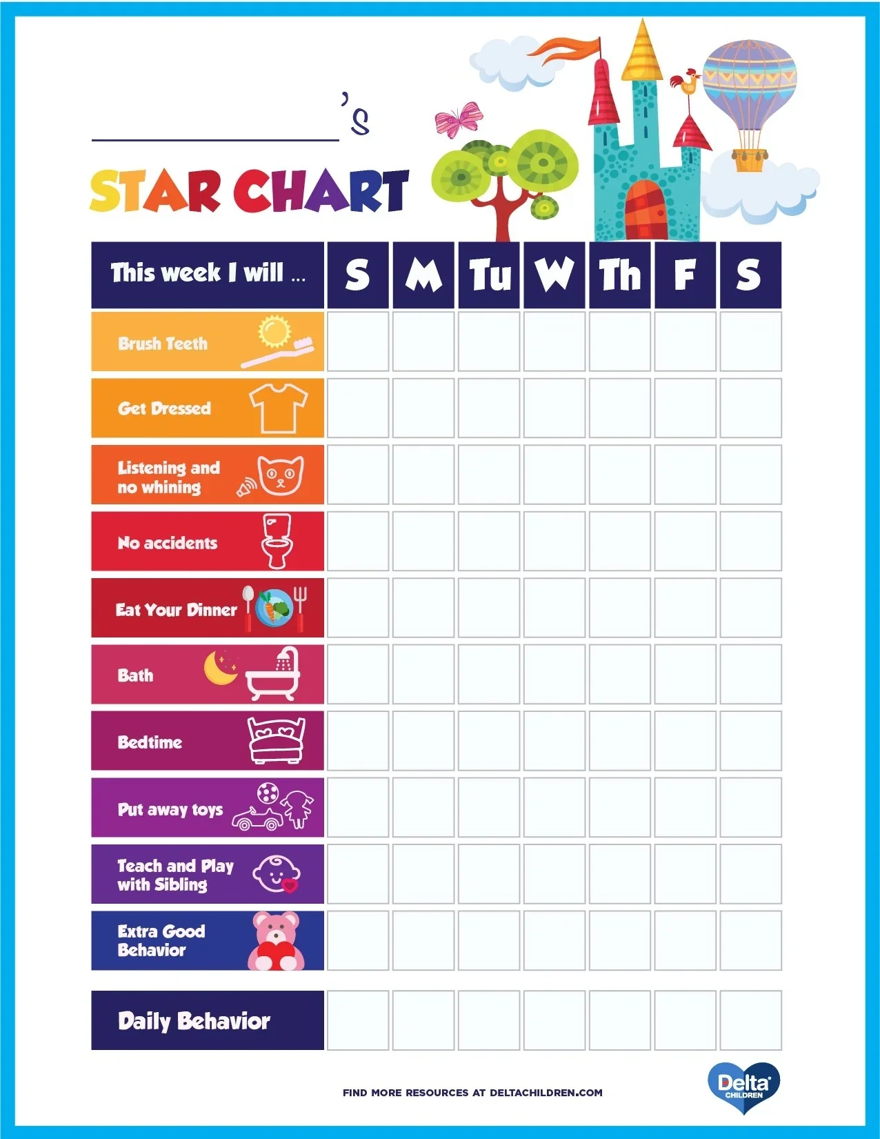 Behaviour Star Chart Printable