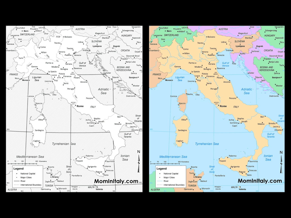 PRINTABLE MAP OF ITALY Black U0026 White And Color Versions Mom In 