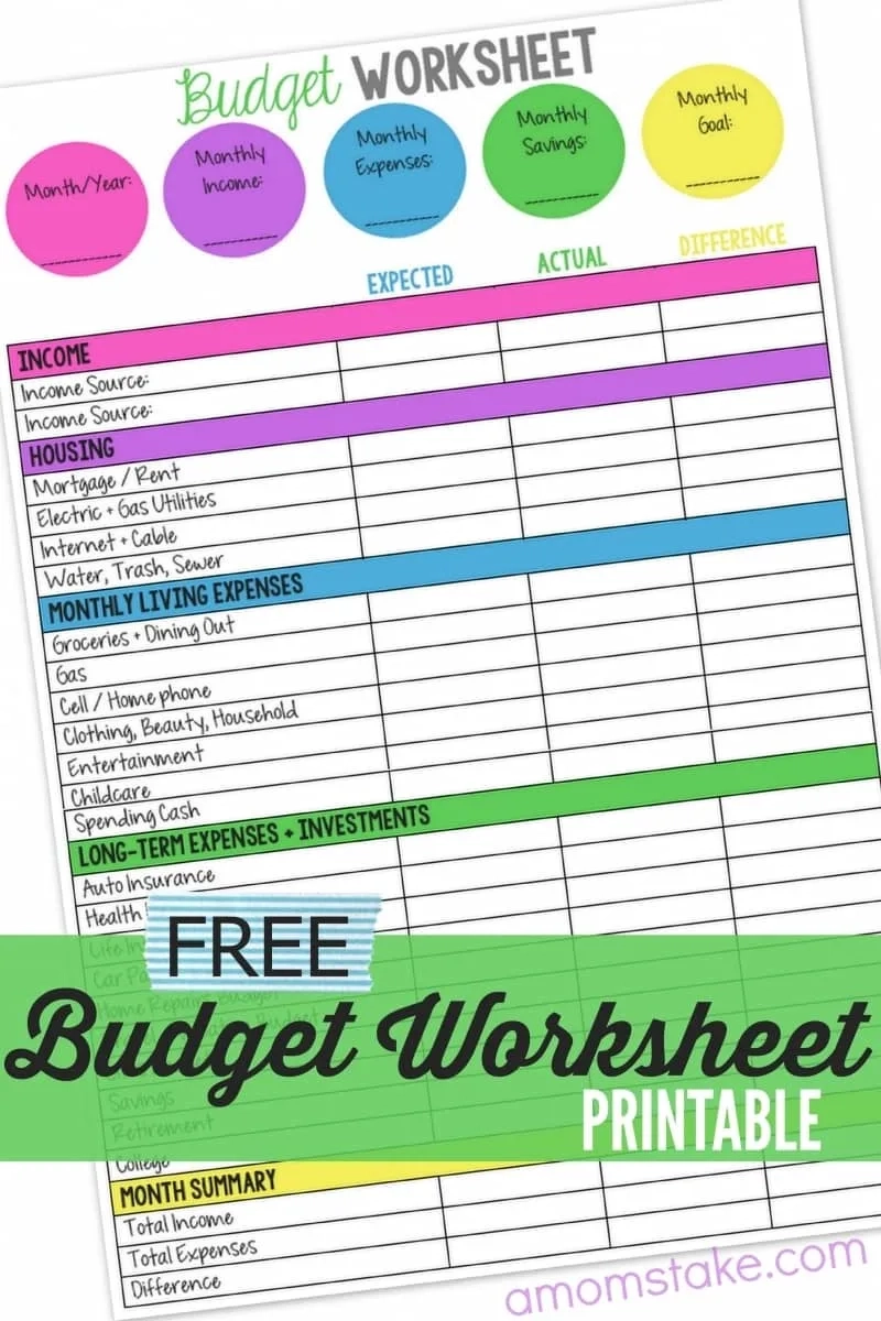Budget Worksheet Printable