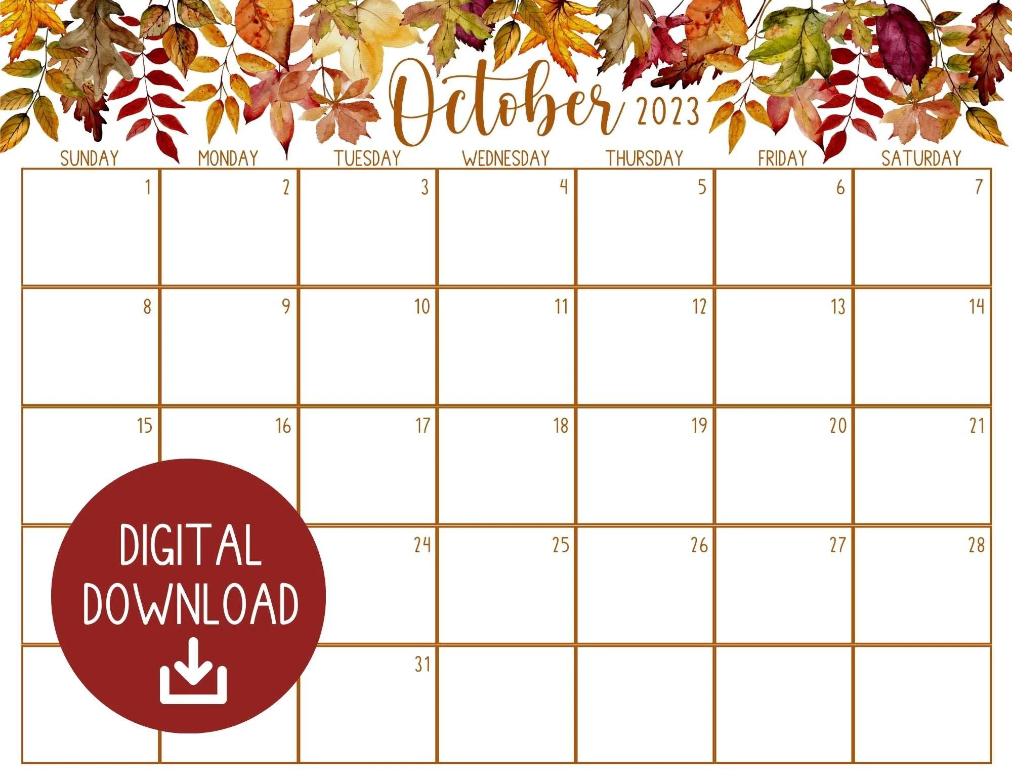 Printable October 2024 Calendar Etsy
