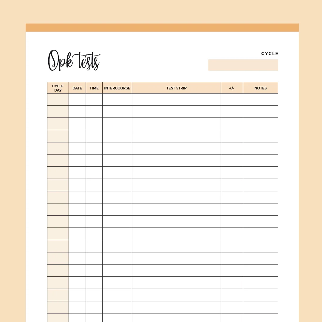 Printable OPK Test Tracker Plan Print Land