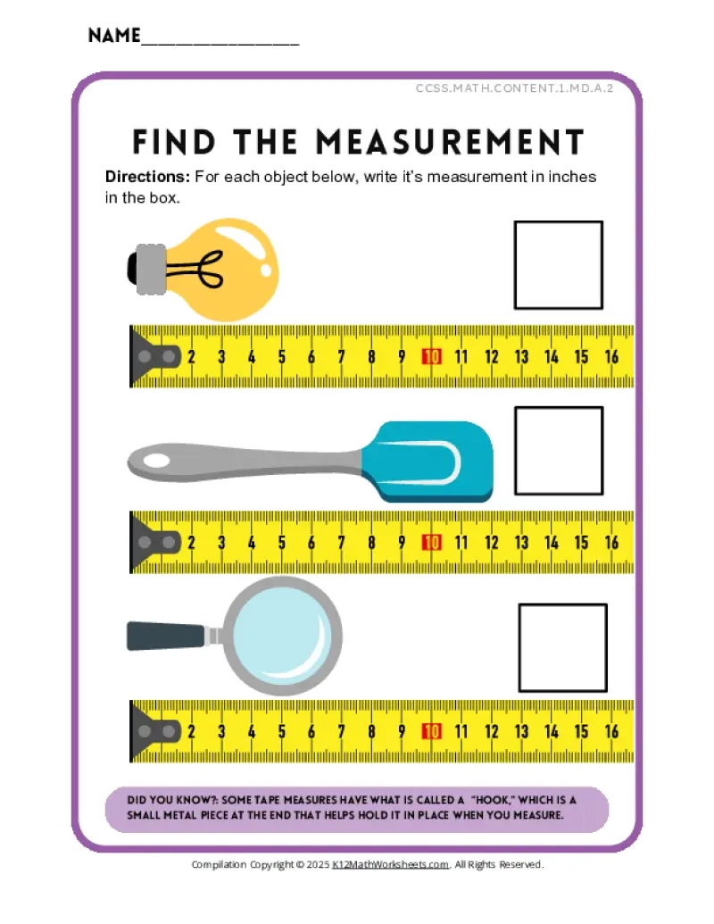 Printable Reading A Tape Measure Worksheets