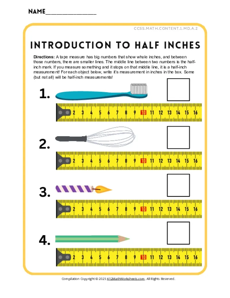 Printable Tape Measure Worksheet