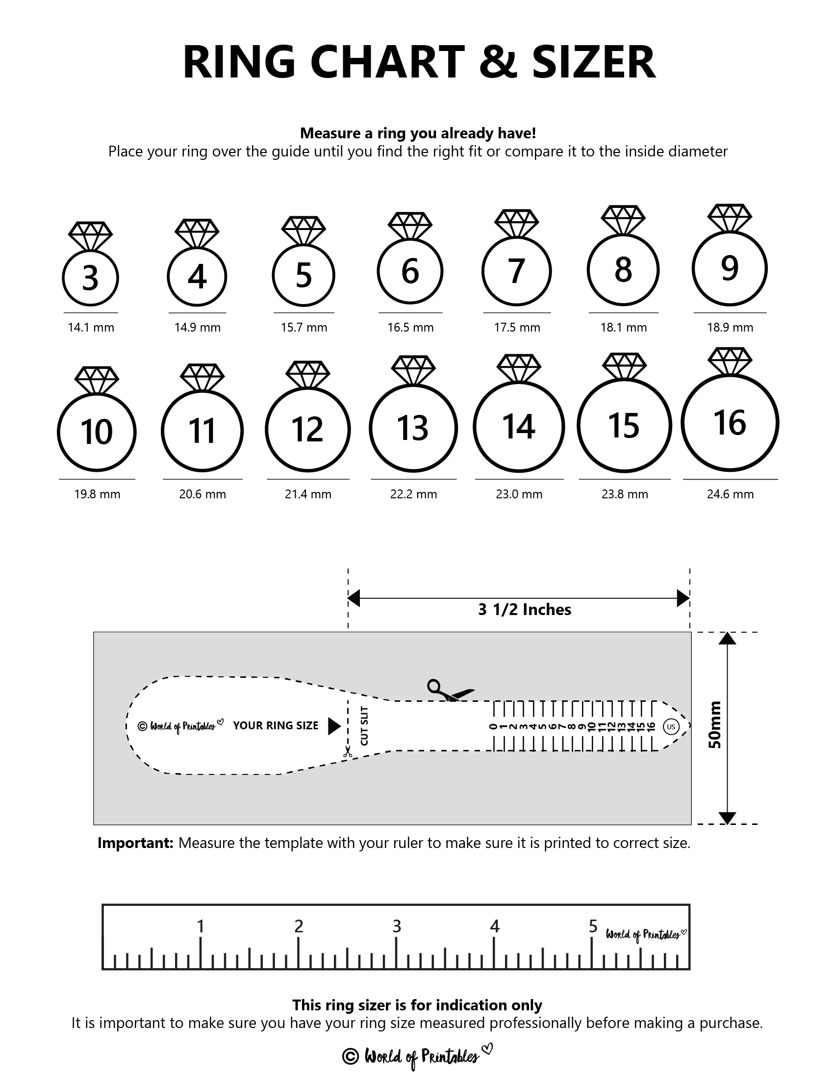 Printable Ring Size Chart For Women