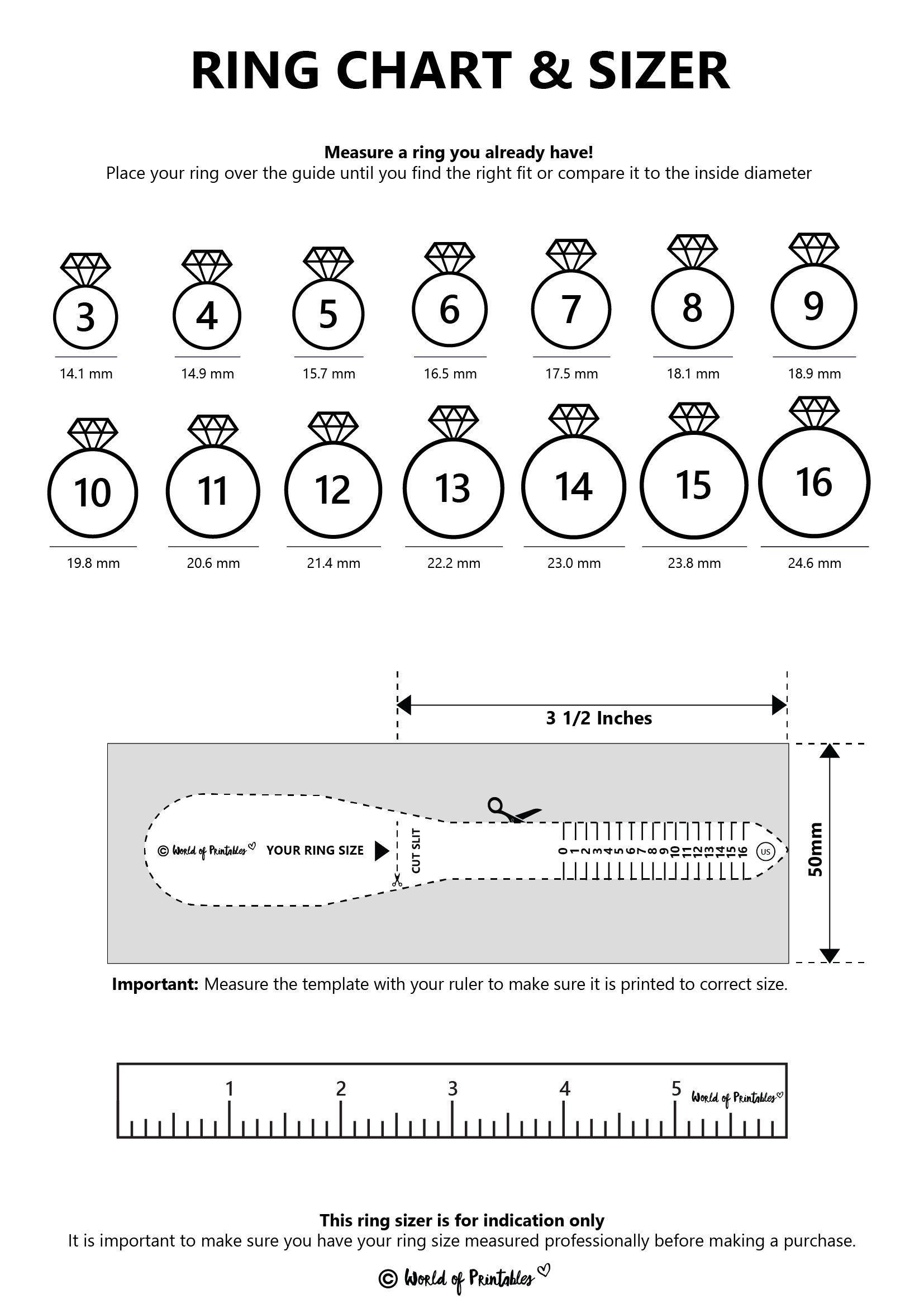 Printable Ring Measurement Chart