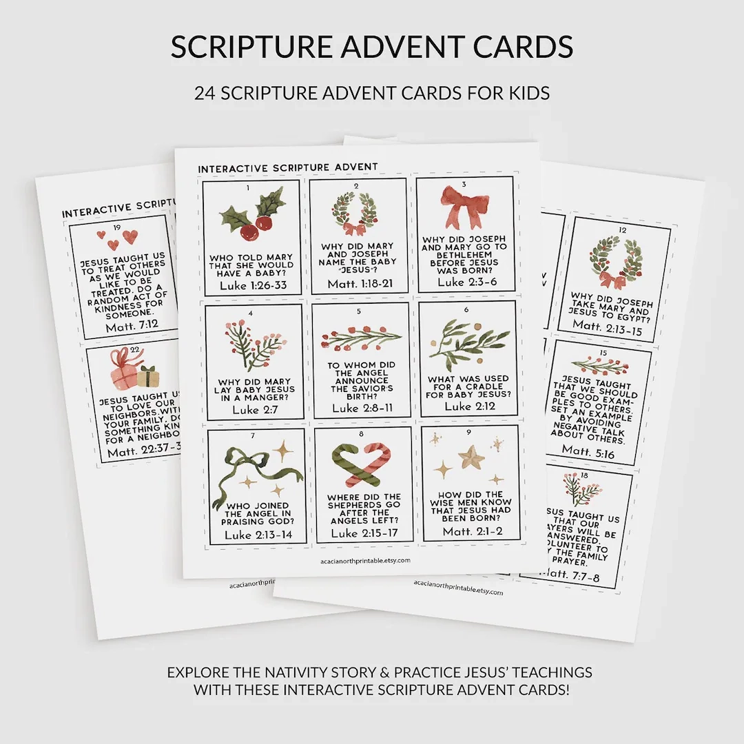 Printable Scripture Advent Cards 24 Scripture Cards With Bible Verses Questions Or Prompts To Practice Jesus Teachings PDF US Letter Etsy