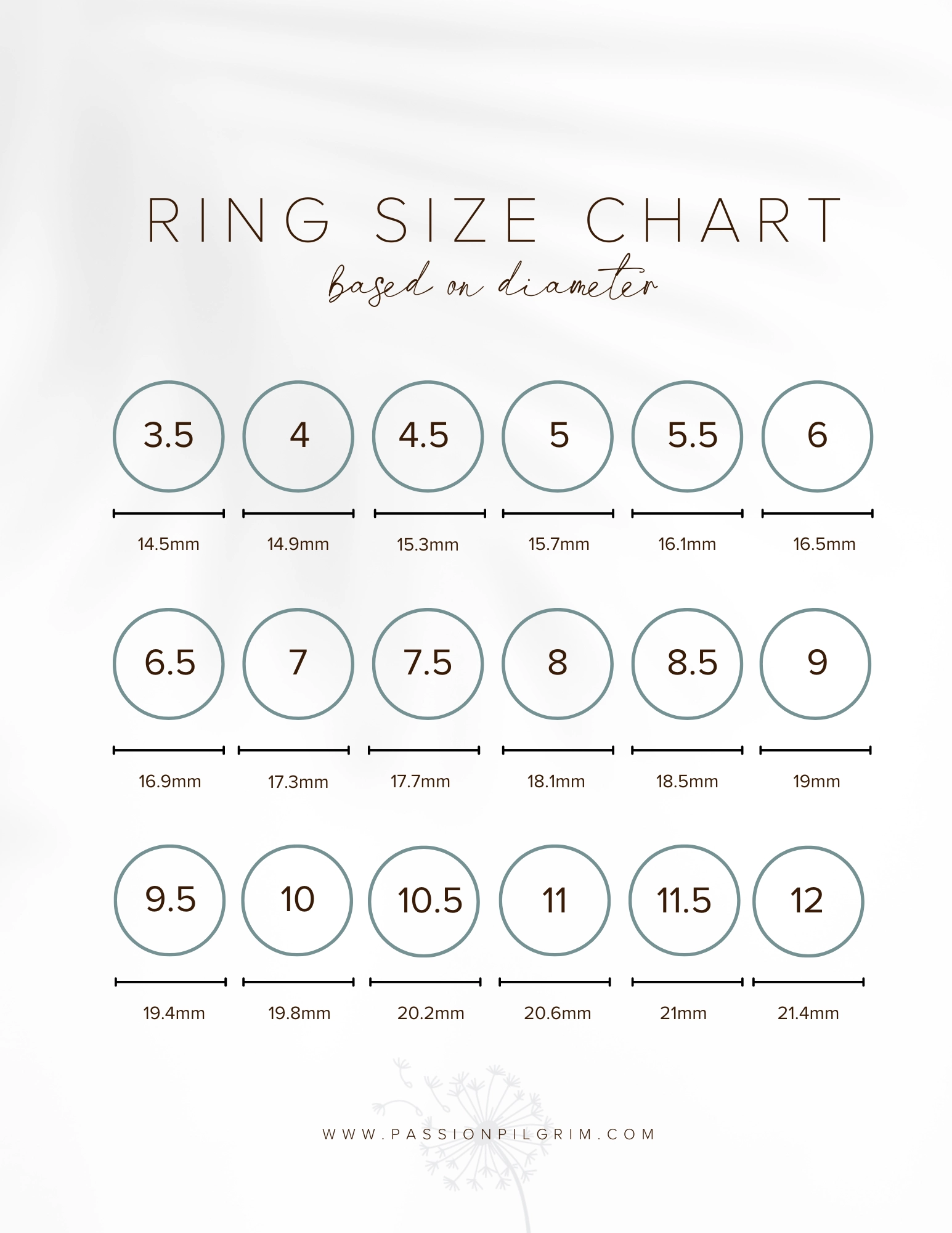 Pdf Downloadable Printable Ring Size Chart