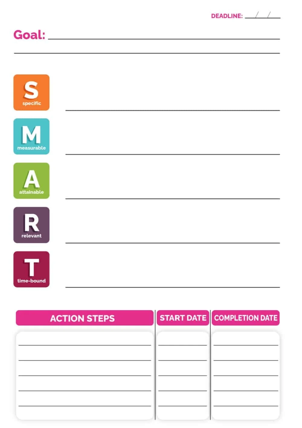 Printable SMART Goals Template PDF Download Printable SMART Goals Template PDF Download