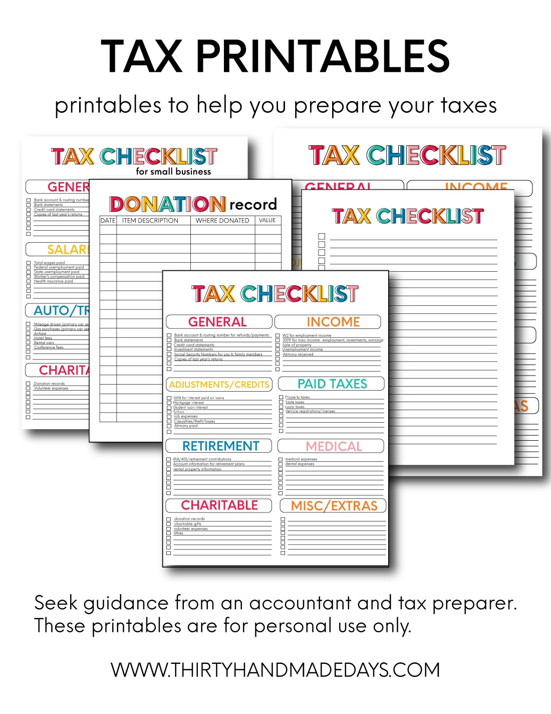 Printable Tax Worksheets