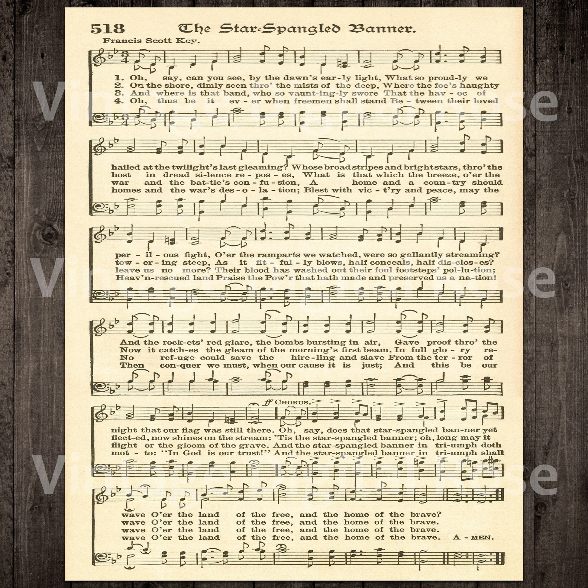 Printable Vintage Patriotic Sheet Music Star Spangled Banner Americ VintageDigitalRose
